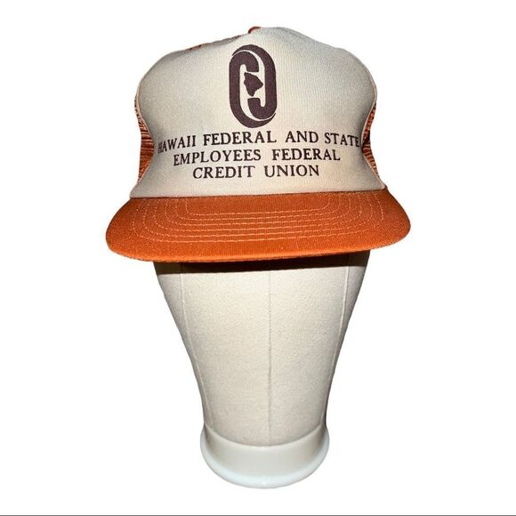 Vintage Hawaii Federal Credit Union Retro Snap Back Hat Cap Orange Adjustable - Picture 1 of 7